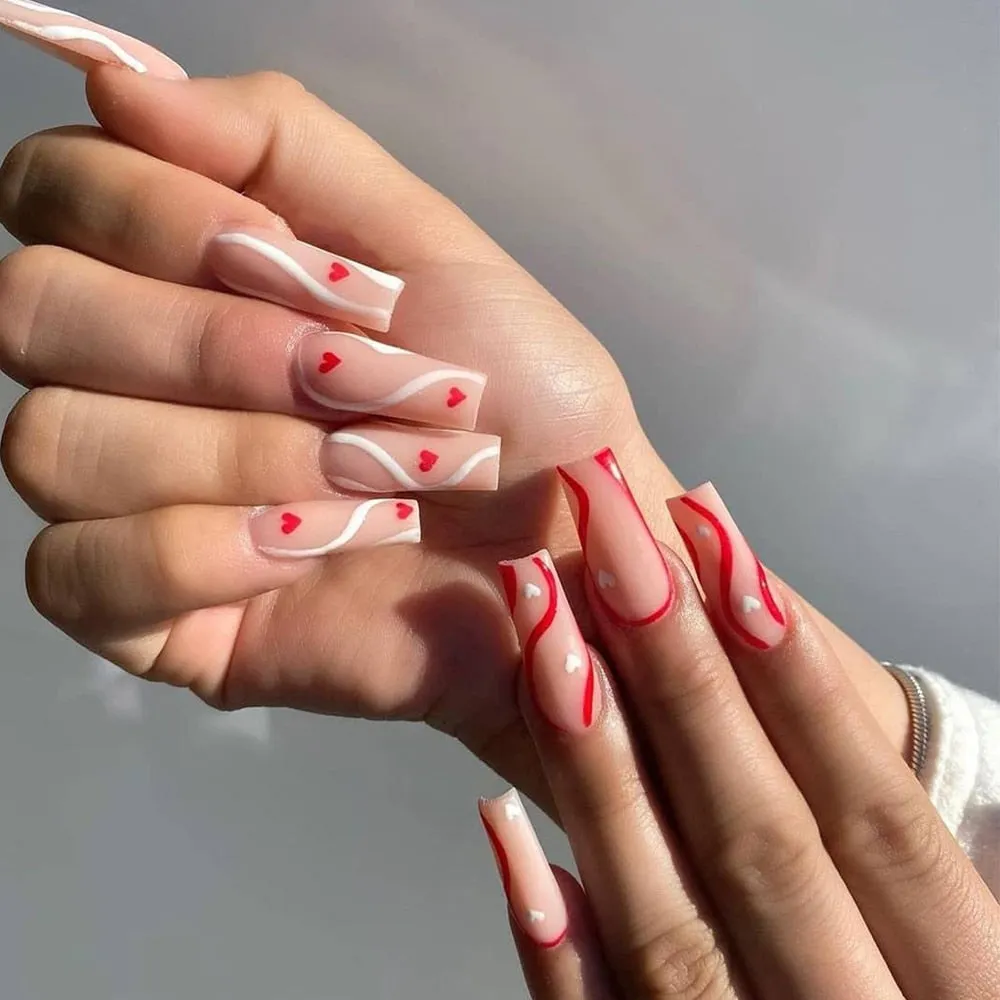 24Pcs Detachable False Nails Long Ballerina Artificial Fake Nails Full Cover Jelly Red Coffin Nail Tips DIY Manicure Tool 515-Nail Inspo
