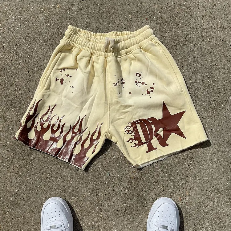 Flame Star Print Drawstring Pocket Shorts