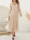 Fringed Sequined See-Through V-neck Maxi Dress