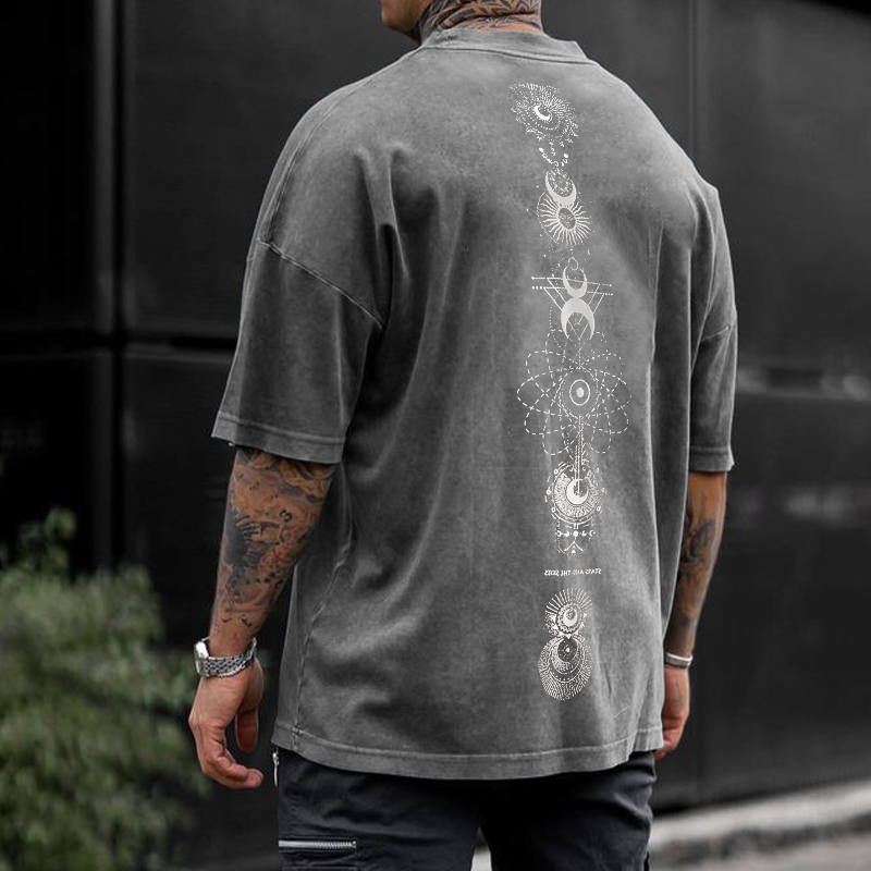 Sun And Moon Print Oversized T-Shirt - Helixace