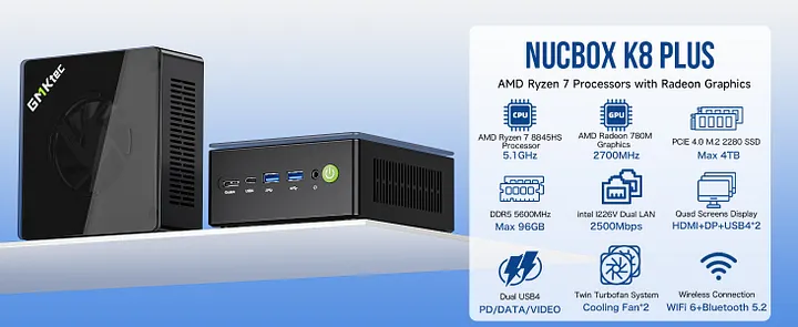 GMKtec k8 plus 8845HS 16GB/512GB ミニPC AMD Ryzen 7 8845HS Mini PC--NucBox K8