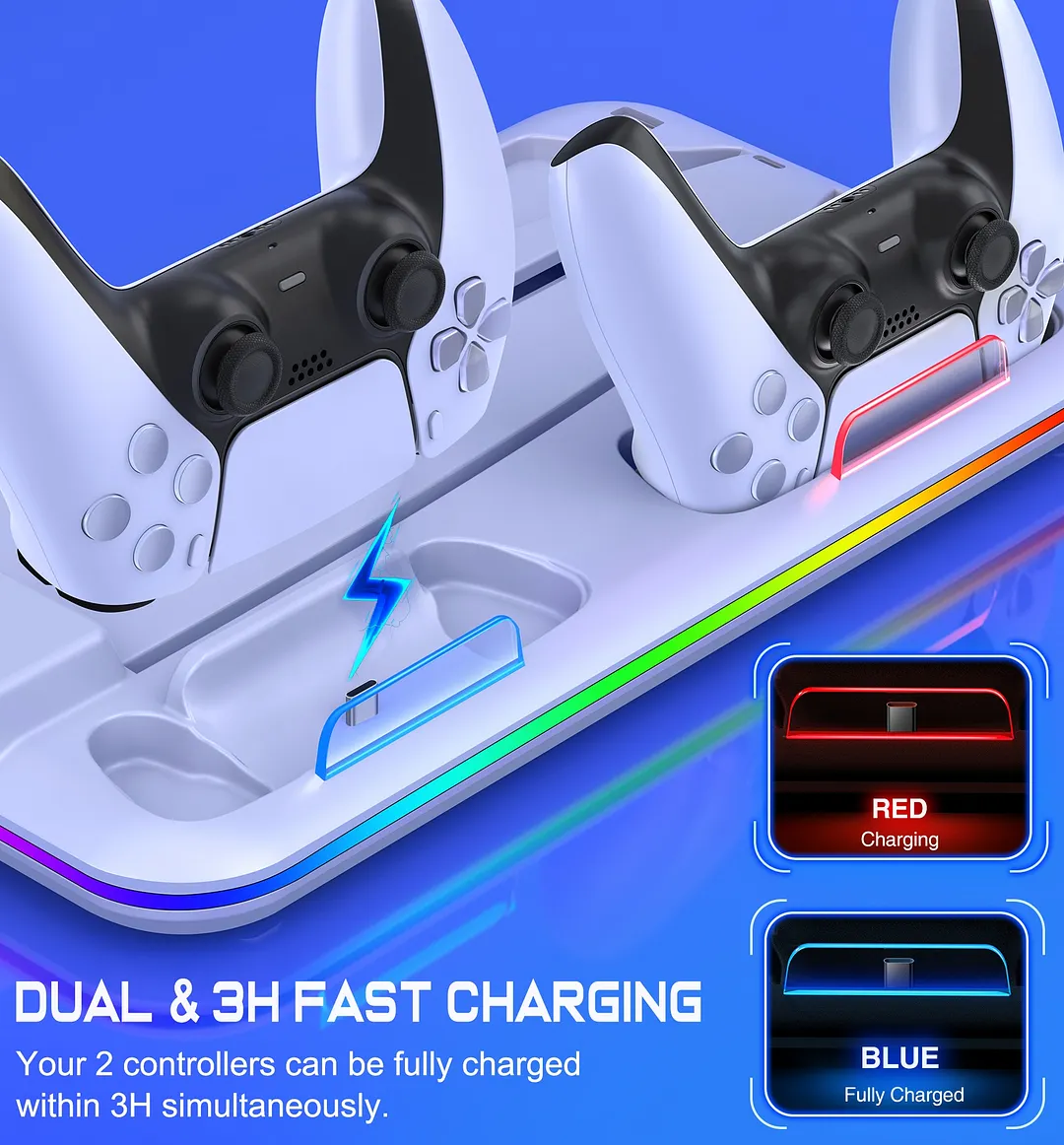 DinoFire PS5 Cooling Station with RGB PS5 Vertical Stand with Suction Cooling Fan for Playstation 5 Accessories,PS5 Controller Charger with Dual Charging Station & Headset Holder-White
