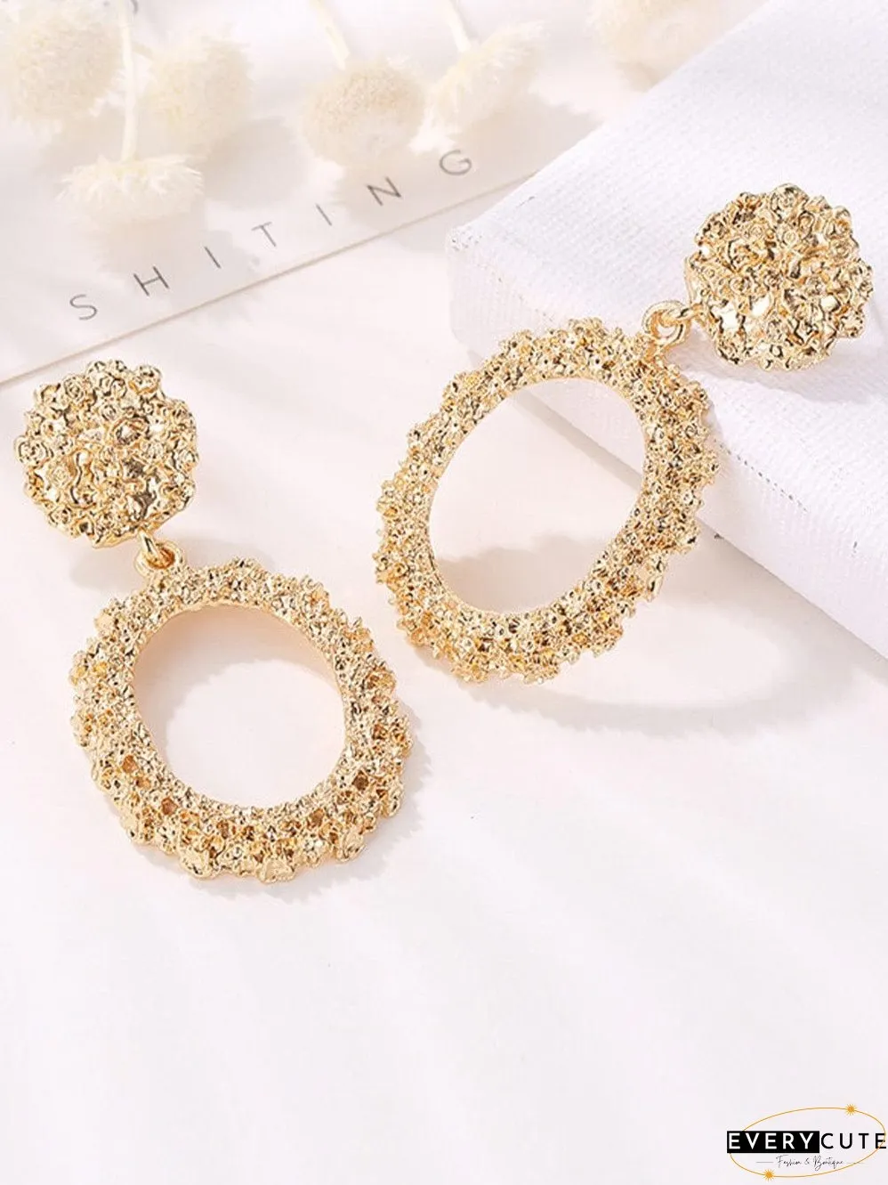 Shimmering Gold Hollow Circle Statement Earrings