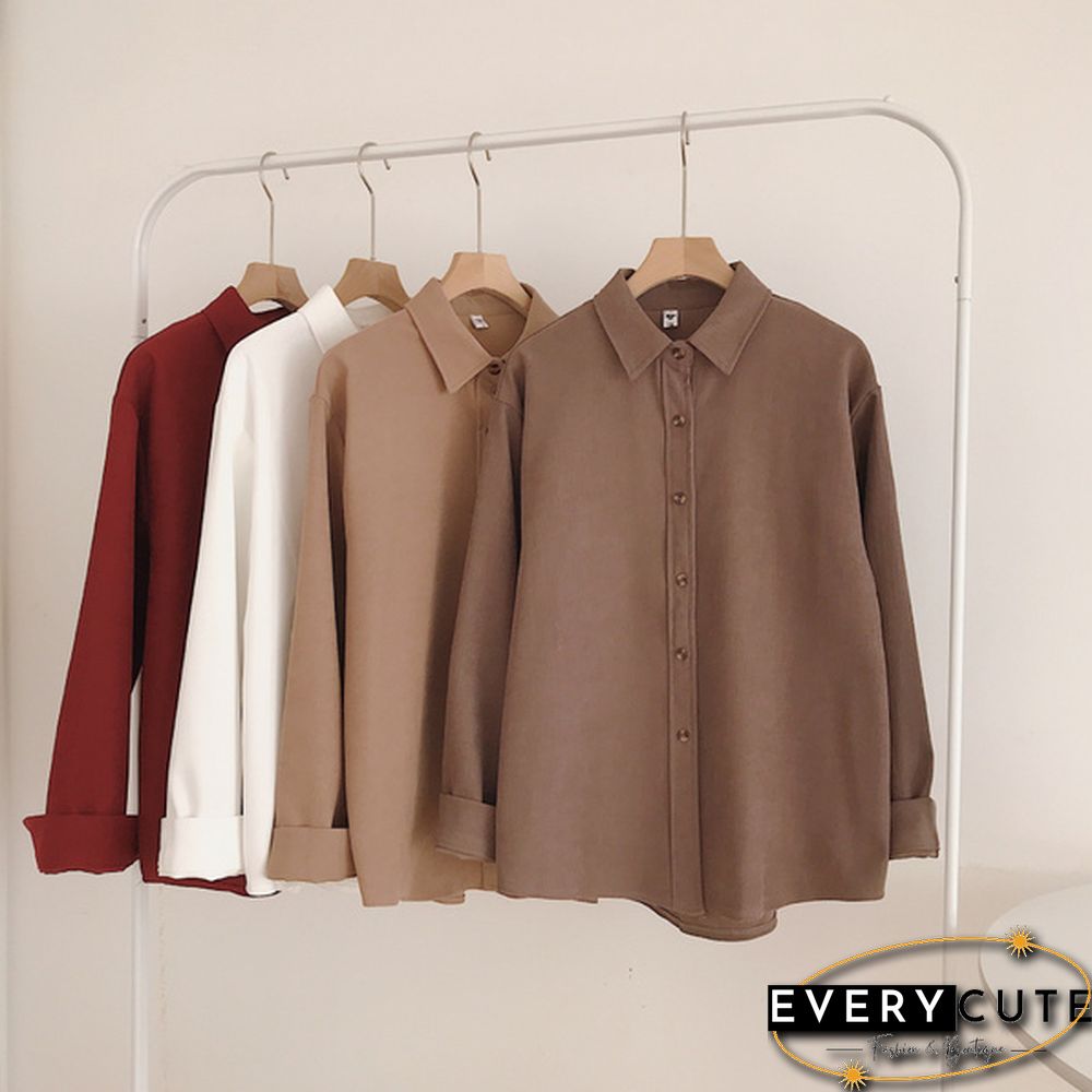 Corduroy Shirts Frosted Shirts Womens Tops and Blouses Long Sleeve Spring Ladies Solid Loose Boyfriend Style Shirt