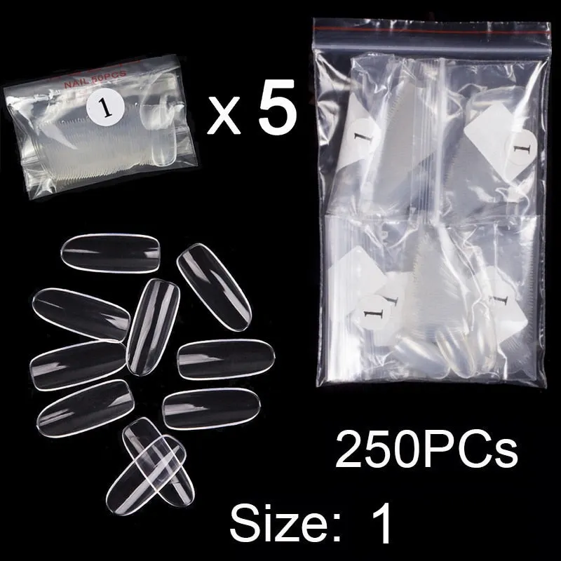 250 PCS Same Size Fake Nails Oval Shape False Nail Tips For Drawing Nail Design Acrylic Full Nails Art Size 0 1 2 3 4 Available-Nail Inspo
