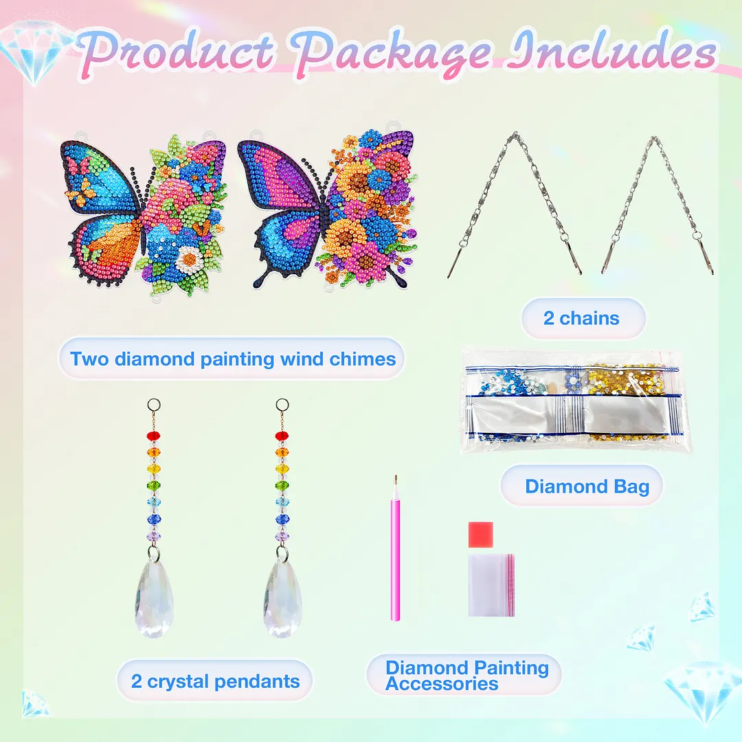 2Pcs Butterfly DIY Double-Sided Diamond Painting Hanging Kits Diamond Painting Suncatcher Craft Kit for Home Garden Wall Decor Gift