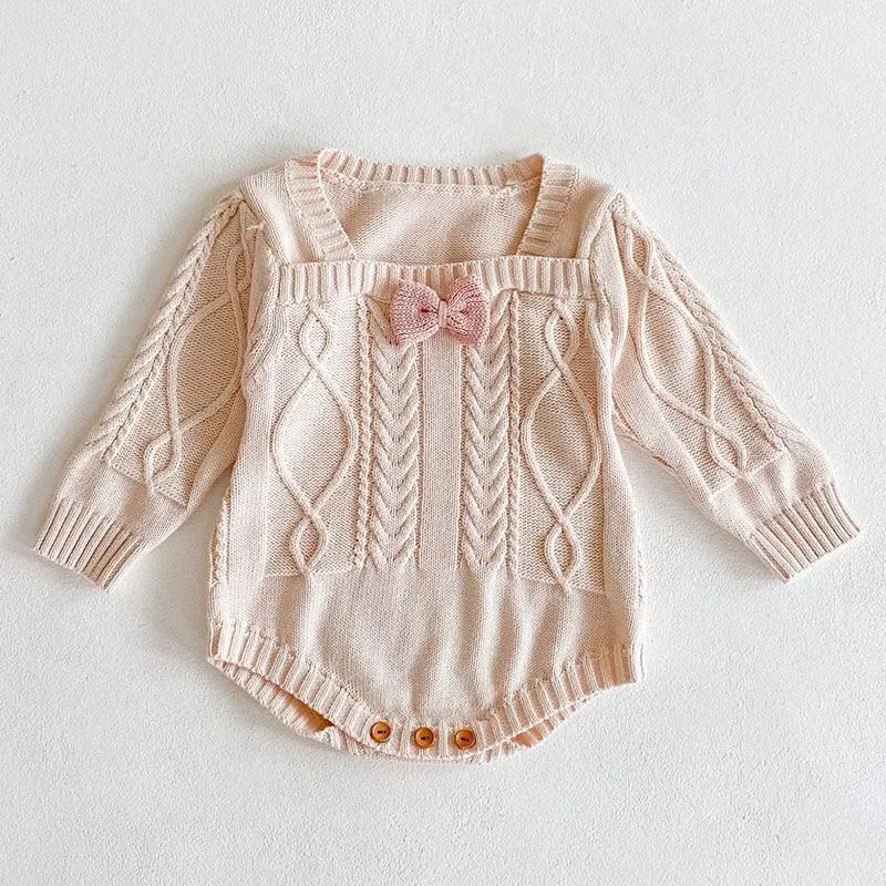Spring Baby Girl Rompers Girl Long Sleeves Knit Sunflower Embroider Rompers Autumn Baby Girl Newborn Rompers Clothes