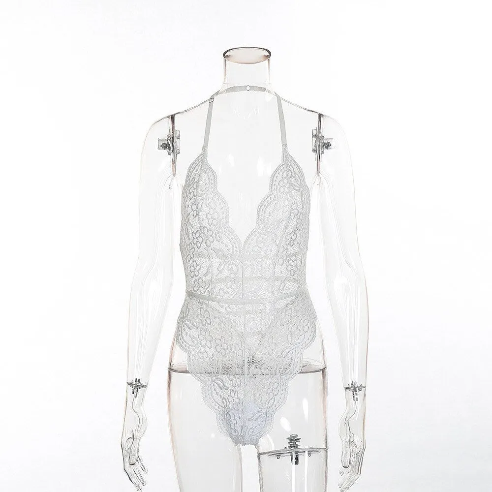 Yimunancy Floral Lace Bodysuit Women 9 Colors Halter Backless Bodysuit Ladies Sexy Teddies Bodysuit Body Femme