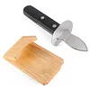 Oyster Knife Shucker Set with Wooden Holder Stainless Steel Oyster Shucking Kit Seafood Tools for Kitchen Restaurant Home Use