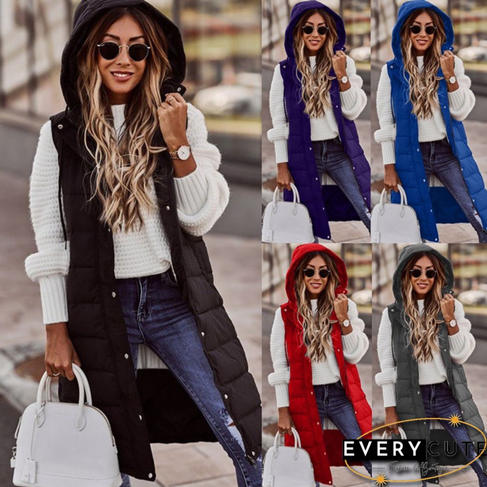 New Women's Fashion Thicken Winter Warm Hooded Sleeves Coat Casual Vest Plus Size S-5XL