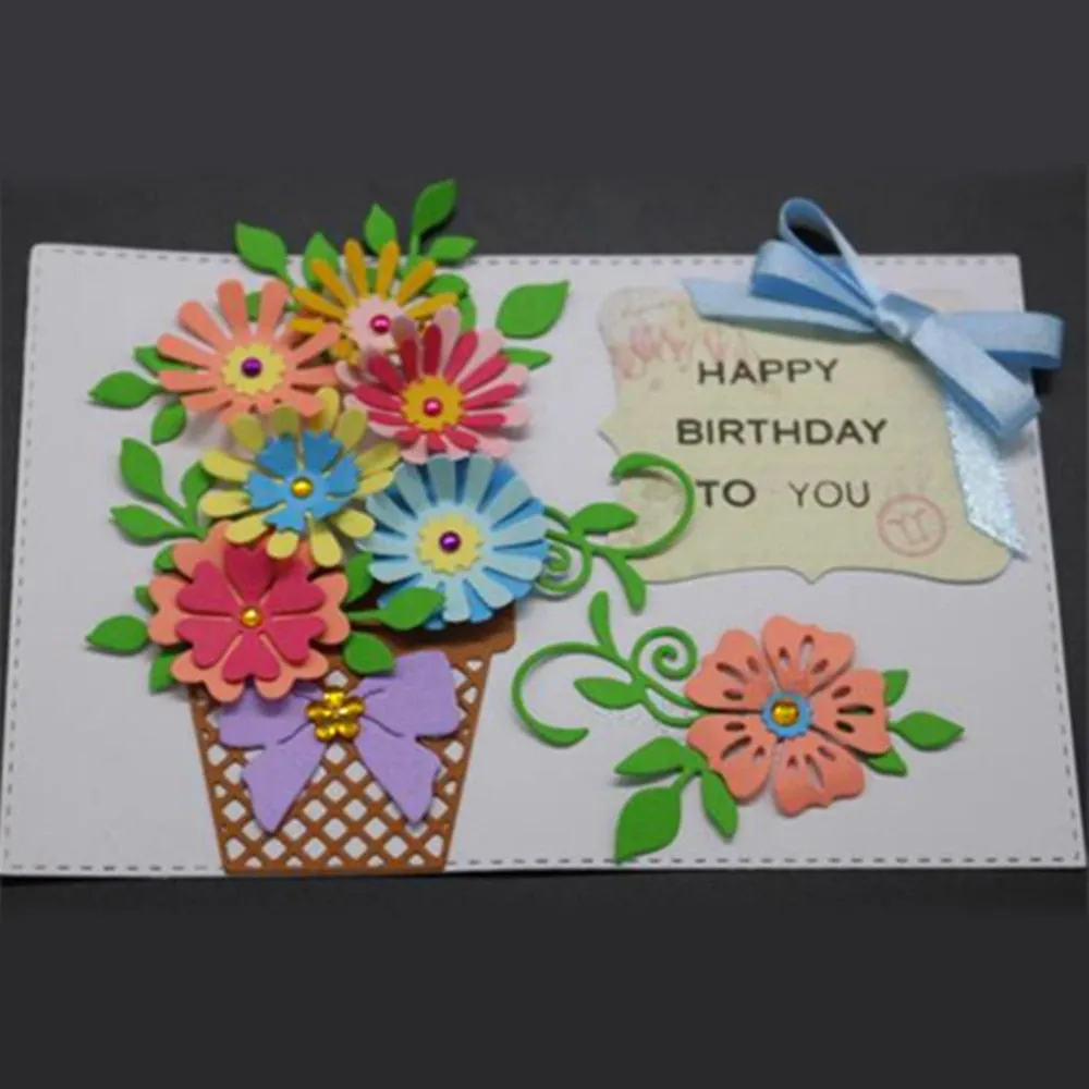 Metal cutting Die Flower Blue flowerpot Flower cut-and-paste Paper Technology hand Card stamping Art cutting Machine