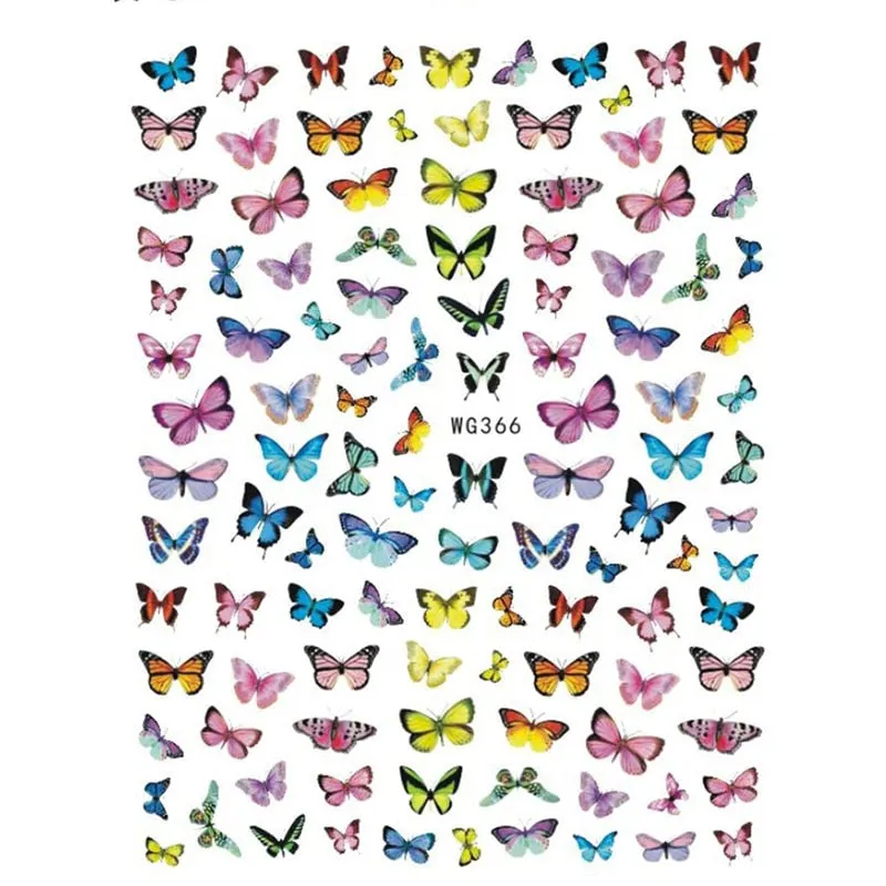 1pc Holographic Blue Nail Stickers Pink Colorful Butterfly Art Sticker With Adhesive DIY Extension Flowers Rose Nail Decoration-Nail Inspo