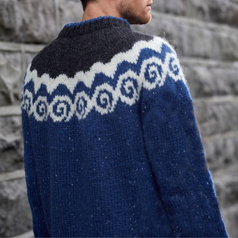 Vintage Geometrical Knitted Jacquard Iceland Half-Zip Neck Sweater