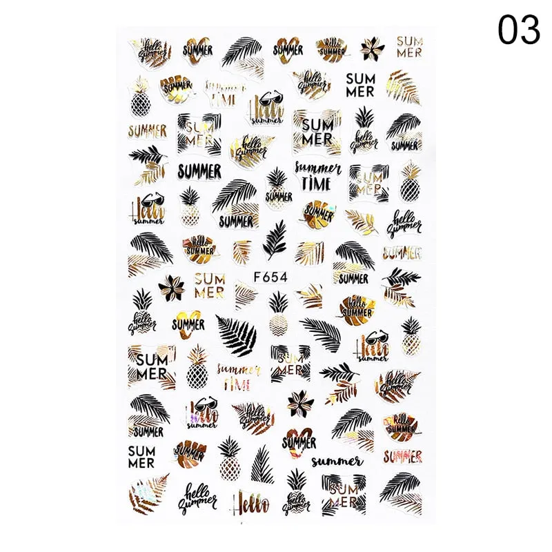 1 Sheet Leaves Geometry 3D Nail Art Stickers Sliders Mandala Flowers Leaf Adhesive Nail Decals Foil Decoration Manicuring Wrap