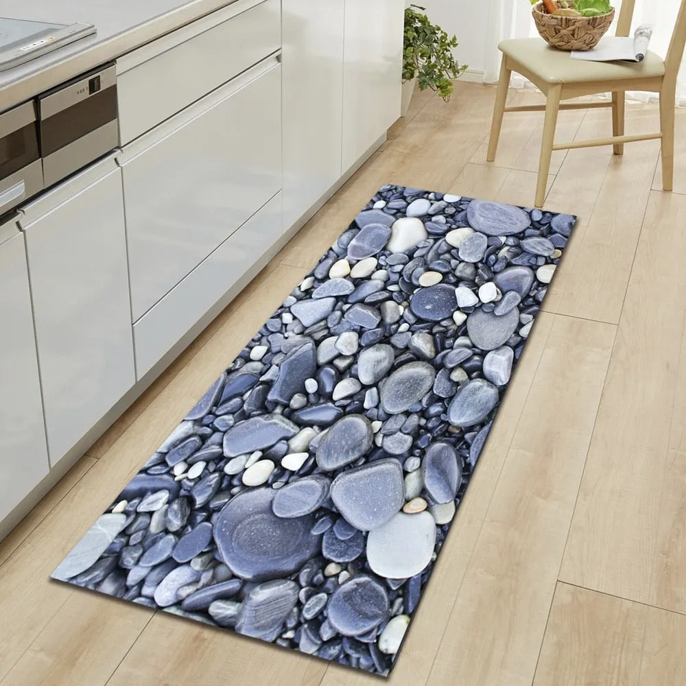 Wood Grain Kitchen Carpet Entrance Doormat Bedroom Hallway Floor Mat 3D Cobblestone Bathroom Water Absorption Anti-slip Long Rug