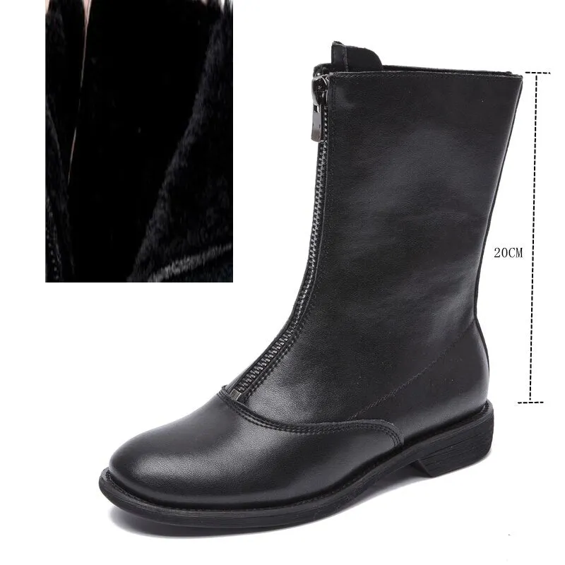 AIYUQI Women's Autumn Boots Genuine Leather 2021 New Trend Front Zipper Ladies Shoes Boots Low Heel Ankle Boots Women