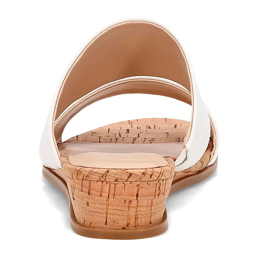 Women's Round Toe Wedge Heel Wide Strap Slip On White Sandals