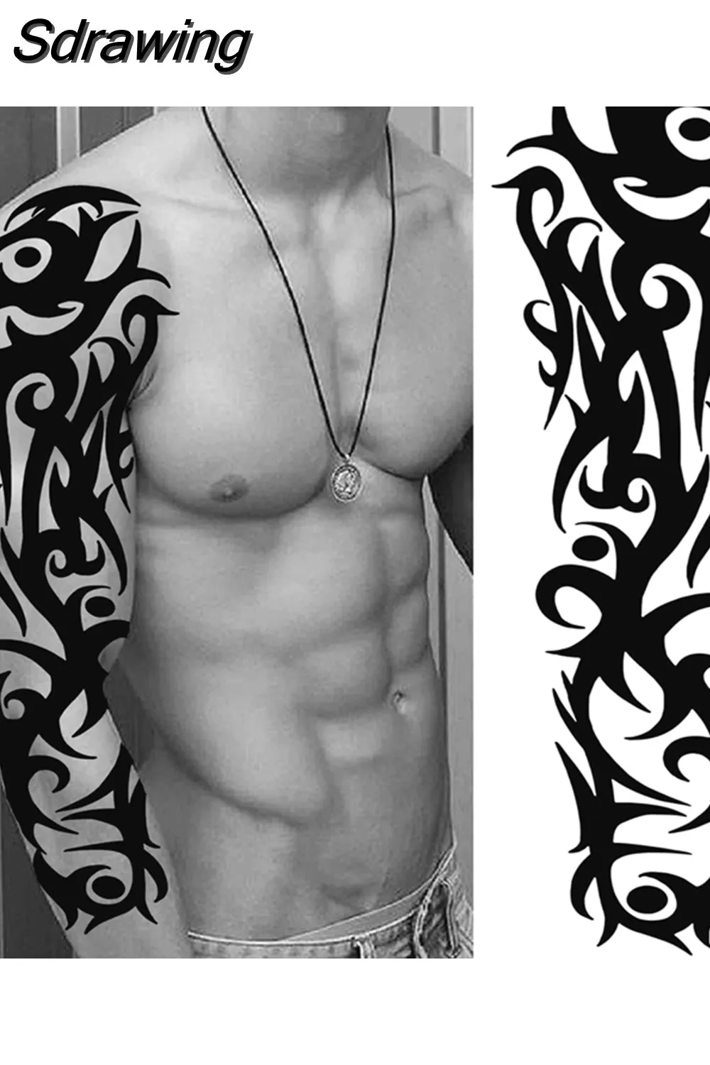 Sdrawing Arm Temporary Tattoos Sleeve For Men Women Realistic Fake Tatoos Warrior Lion Tiger Flower Tatoo Sticker Black Totem Maori 507-1