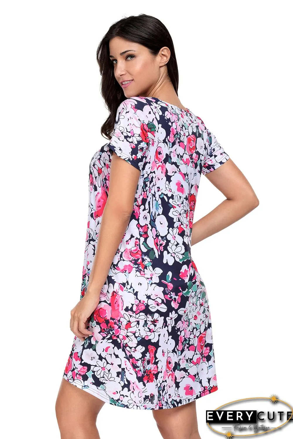 Vintage Pocket Design Summer Floral Shirt Dress