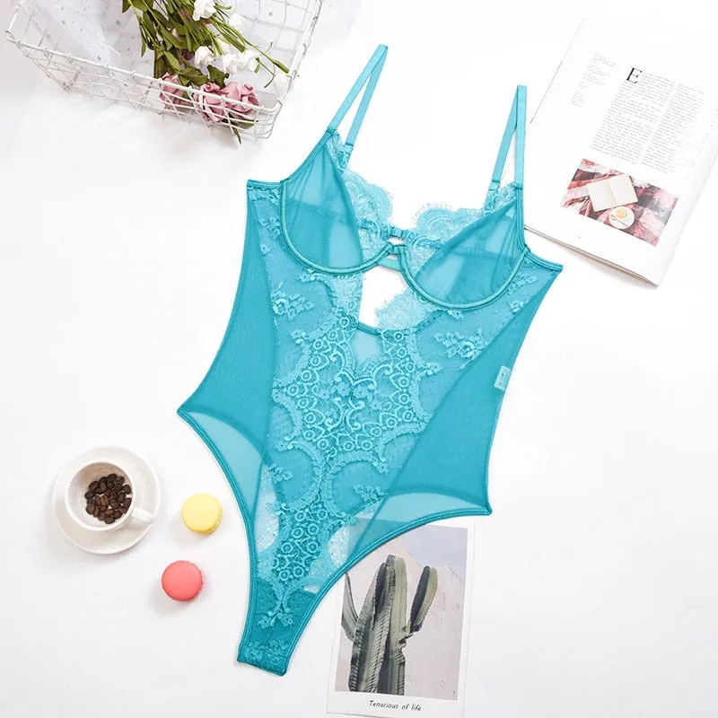 Yimunancy Floral Lace Bodysuit Women Hallow Out Sexy Bodysuit 2021 Summer 5 Colors Ladies Sexy Teddies Bodysuit