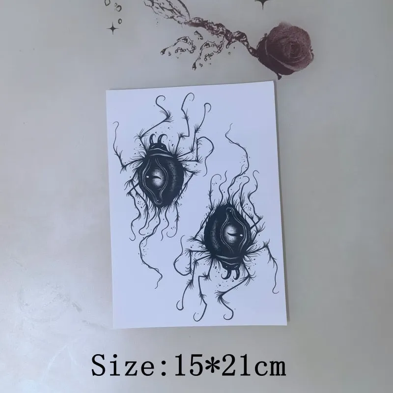 New Dark Spider Pattern Tattoo Sticker Men Waterproof Lasting Alternative Art Fake Tattoo Reptile Hand Back Neck Tattoo Sticker