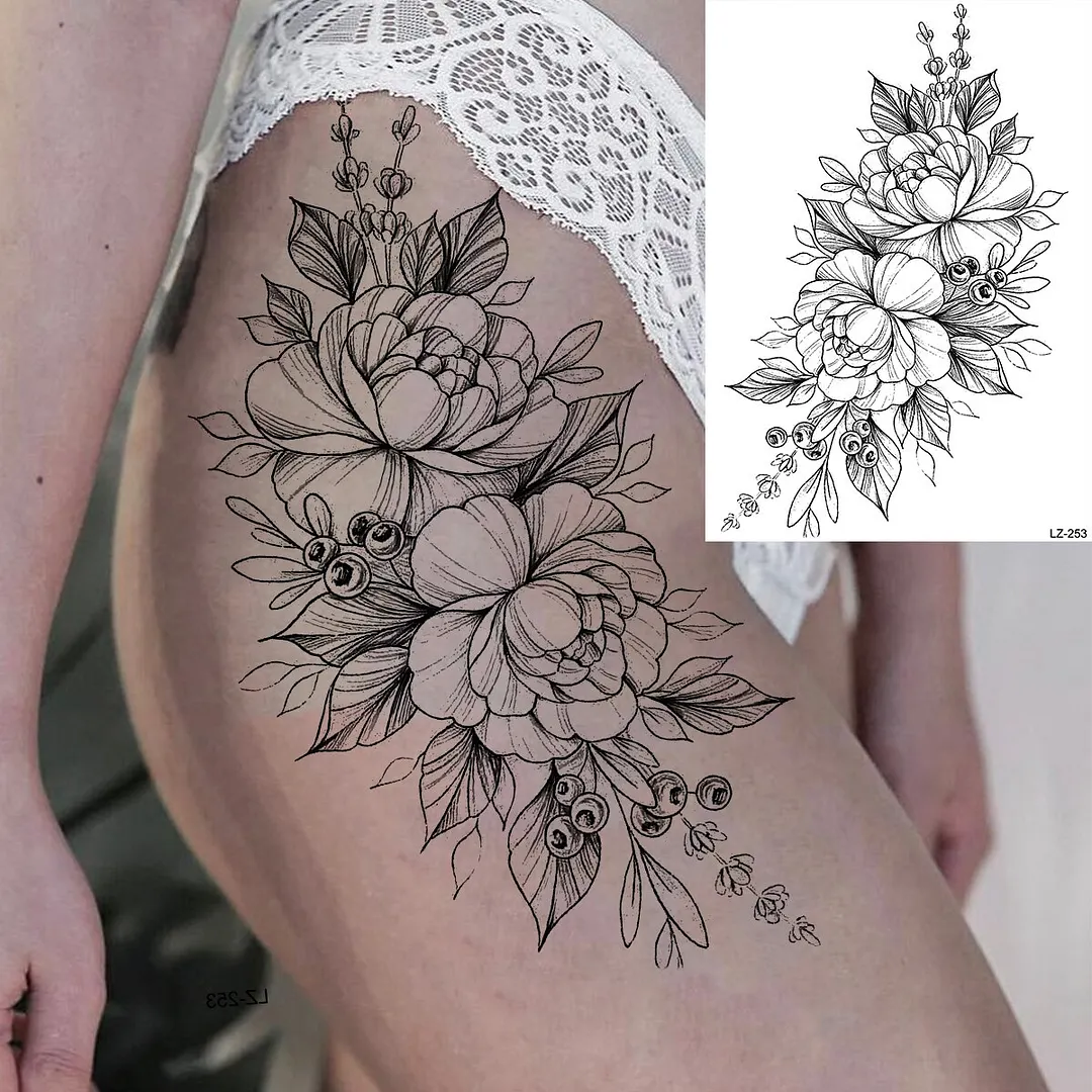 Sdrawing Halloween Skeleton Skull Vampire Temporary Tattoos For Women Adult Rose Flower Fake Tattoo Body Art Leg Arm Tatoo