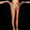 Men's Oil Shiny Glossy Compression Pants Stretchy Nylon Smooth Bulge Pouch Leggings Tights Pants