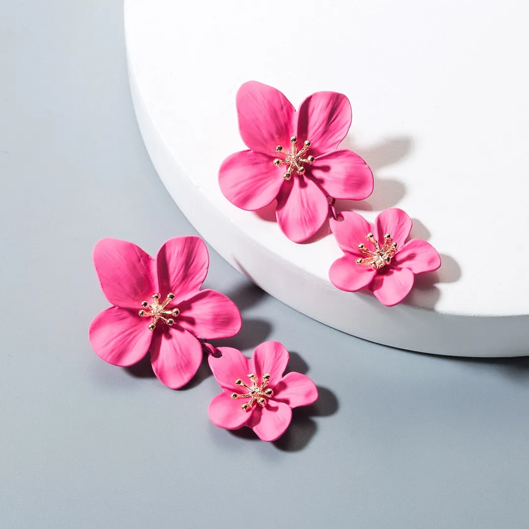 Dvacaman Bohemian Cute Long Double Layer Flower Statement Drop Earrings Women Summer Beach Party Metal Pendant Earrings Jewelry