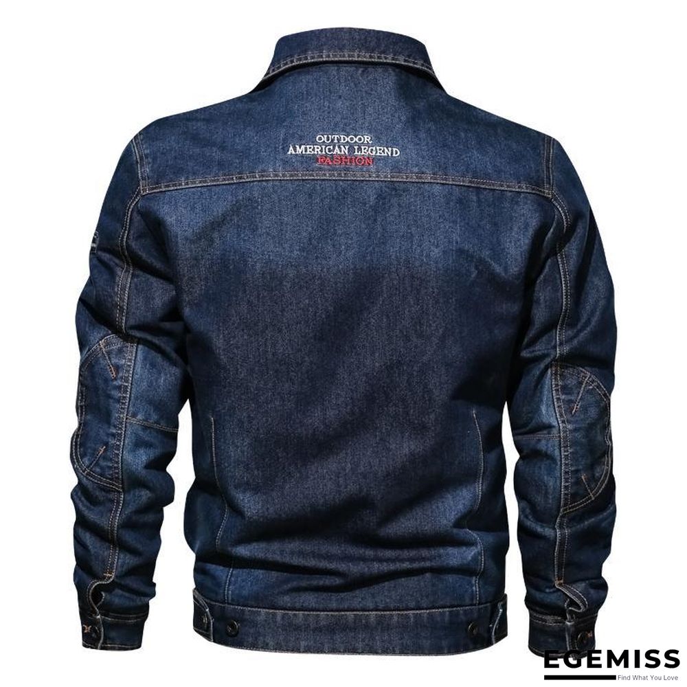 Denim Jacket Men's Lapel Embroidery Casual Mens  Jeans Jackets Multi-pocket Male Cowboy Coats | EGEMISS