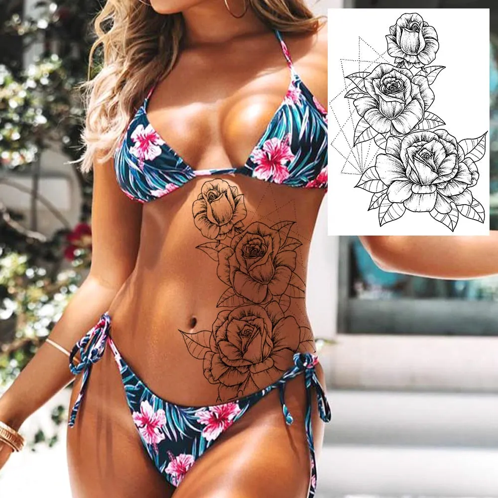 Realistic Sexy Peony Tattoos Temporary Women Adult Flower Arm Tattoos Sticker Waterproof Fake Floral Bloosom Body Leg Art Tatoos 530-1