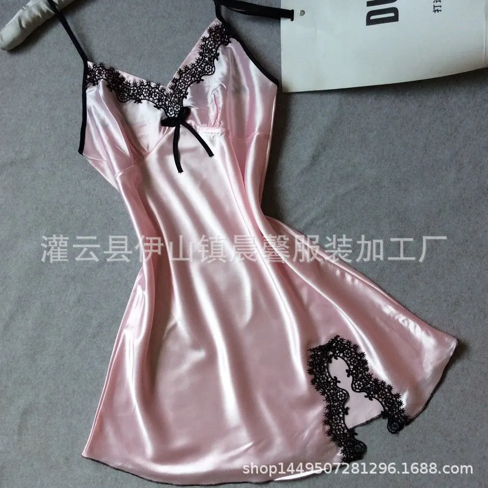 Churchf 2022 Summer Simulation Lady Water-Soluble Flower Hanging Pajamas Sexy V-Neck Silked Pyjamas Homewear