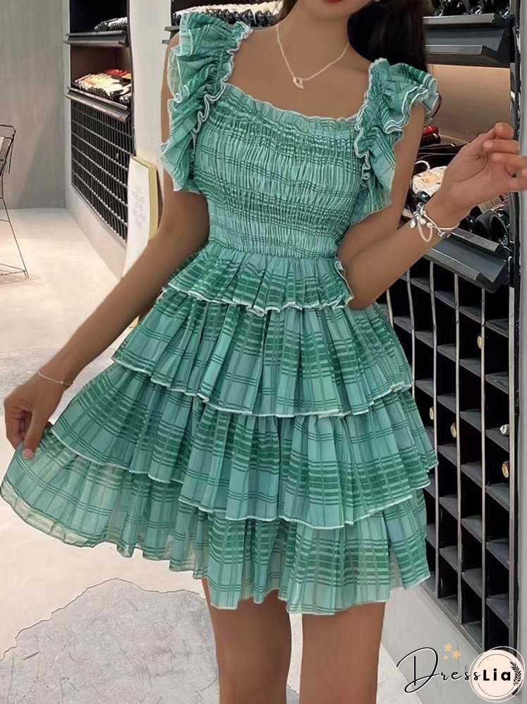 Short Sleeve Overlayed Pleated Mini Dress