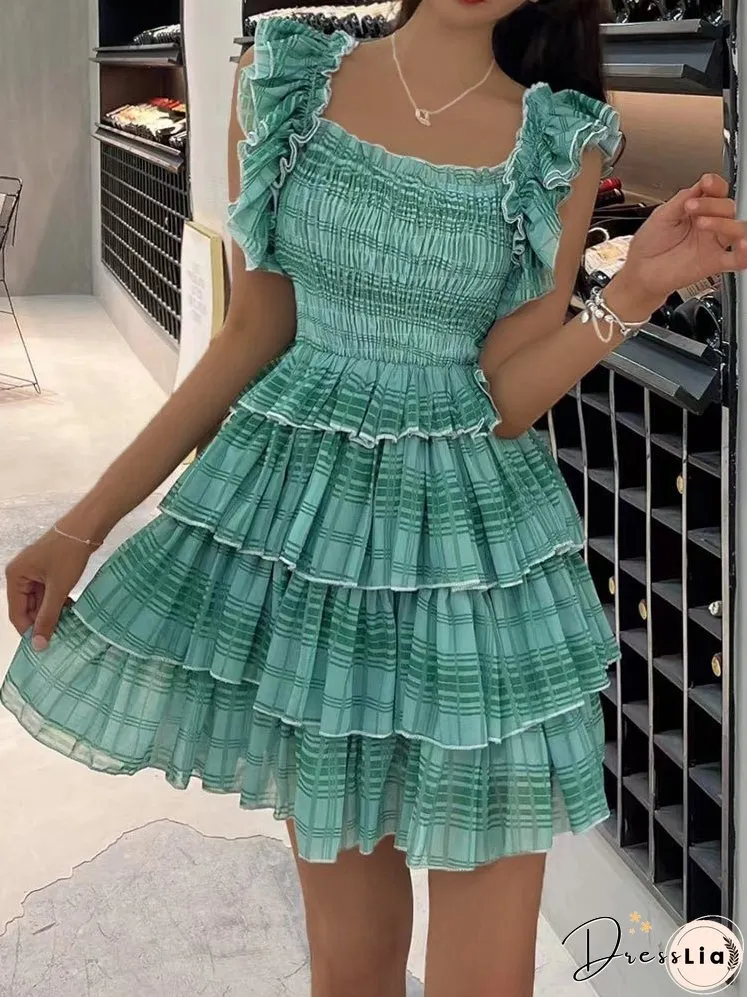 Short Sleeve Overlayed Pleated Mini Dress