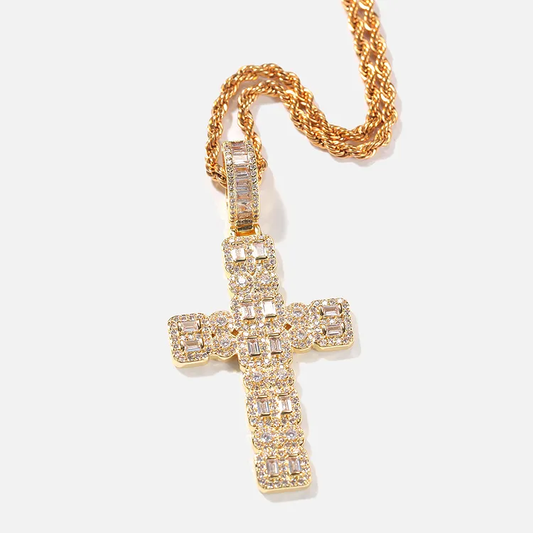 Iced Out Cross Pendants Hip Hop Bling Bling Necklaces For Women And Men