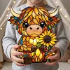 LED 3D Animal Night Lamps Sunflower Highland Cow Table Lamp Cute Bedside Decorations Lamp USB Handcrafted Stained Glass Night Light for Living Room Desk Decor
