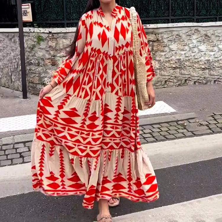 Geometric Printed Loose Hem Maxi Dress