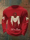 Men's He Is Risen Jesus Christian Cross Print Casual Long Sleeve T-Shirt