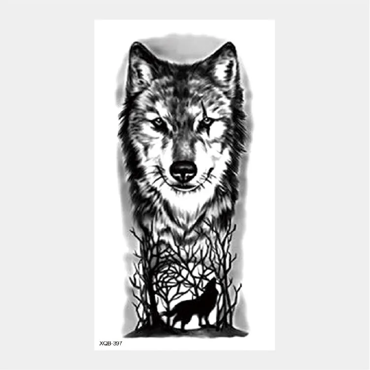 Sdrawing Temporary Tattoo Stickers Animal Tiger Lion Wolf Head Domineering Half Arm Big Picture Water Transfer Tatto Sticker
