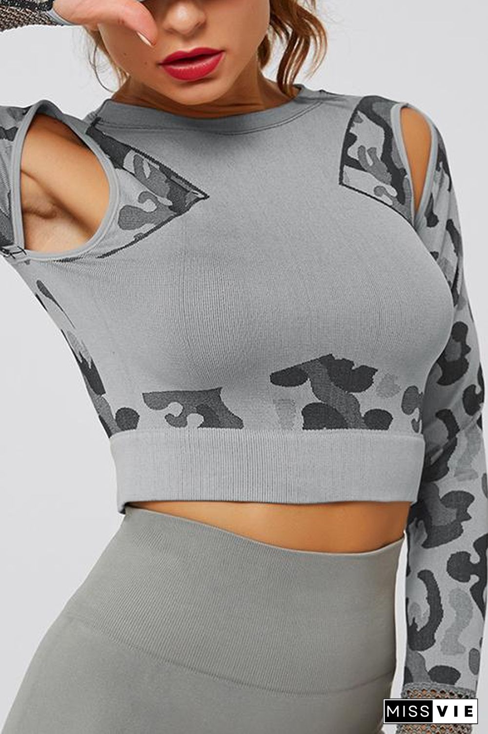 Camouflage Mesh Cut Out T Shirt Leggings Set