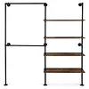[US Local Warehouse] 14.6x76x82.7Inch Industrial Pipe Clothing Rack with Hanging Rods Heavy Duty Clothes Organizer Large Capacity Display Hanging Garment Rod Wooden Clothes Storage Shelves for Walk In Closet
