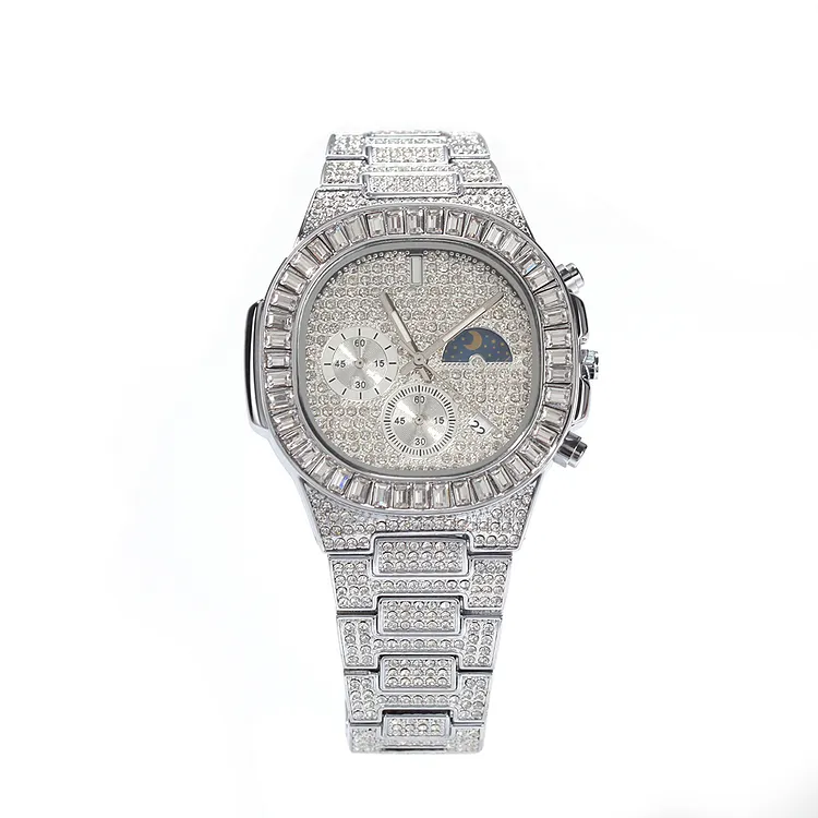 Iced Out Waterproof Calendar Sports Watches Hip Hop For Women And Men