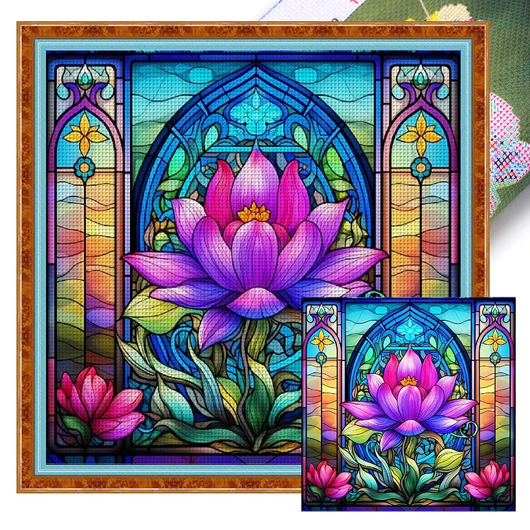 【Huacan Brand】Glass Painting-Lotus (45*45cm) 11CT Stamped Cross Stitch gbfke