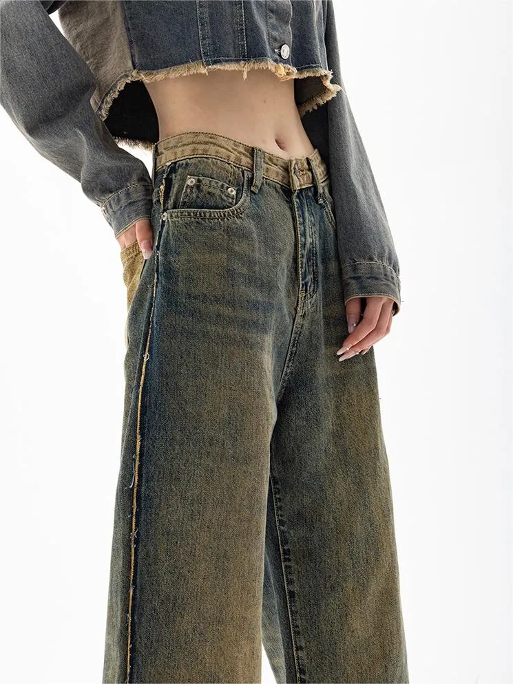 Brownm jeans with a classic vintage wash