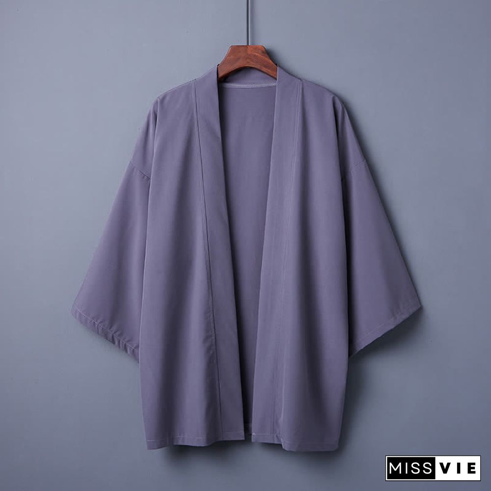 Vintage Pure Color Casual Cardigan Kimono Outerwear