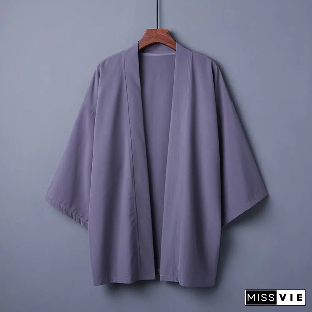 Vintage Pure Color Casual Cardigan Kimono Outerwear