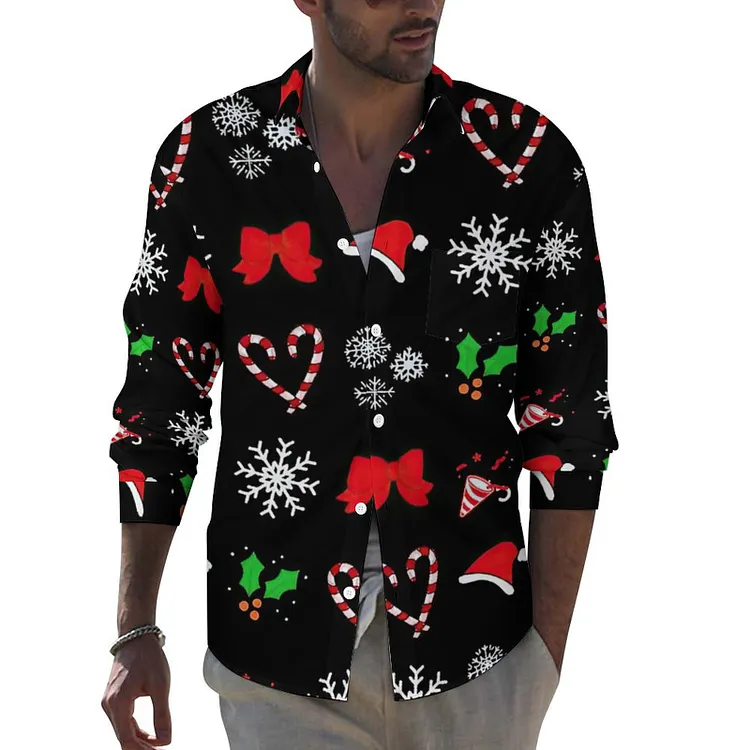 Personalized Design  Men's Lapel Pocket Long Sleeve Shirt Christmas