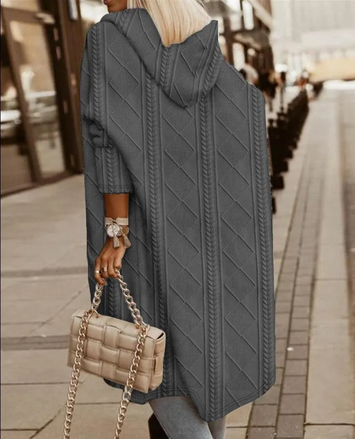 Brownm Twisted Texture Hooded Mid-length Trench Coats