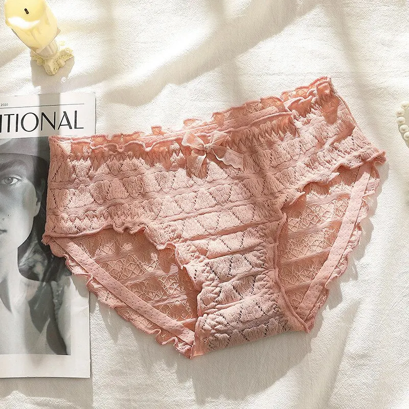 French Sexy Panties Plus Size Women's Cotton Underwear Girls Fashion Comfort Briefs Sexy Lace Underpants Female Bow Lingerie