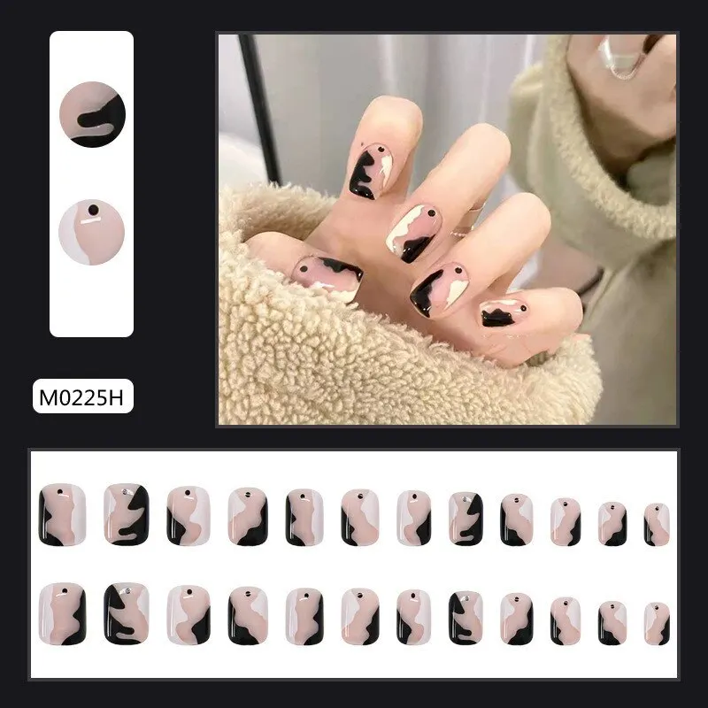 24Pcs/Box French Short False Nails with Moon Design Detachable Manicure Patches Press On Nails Full Cover Fake Nails Tips-Nail Inspo