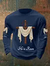 Men's He Is Risen Jesus Christian Cross Print Casual Long Sleeve T-Shirt